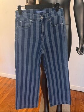 Blue Striped wide-Leg Jeans
